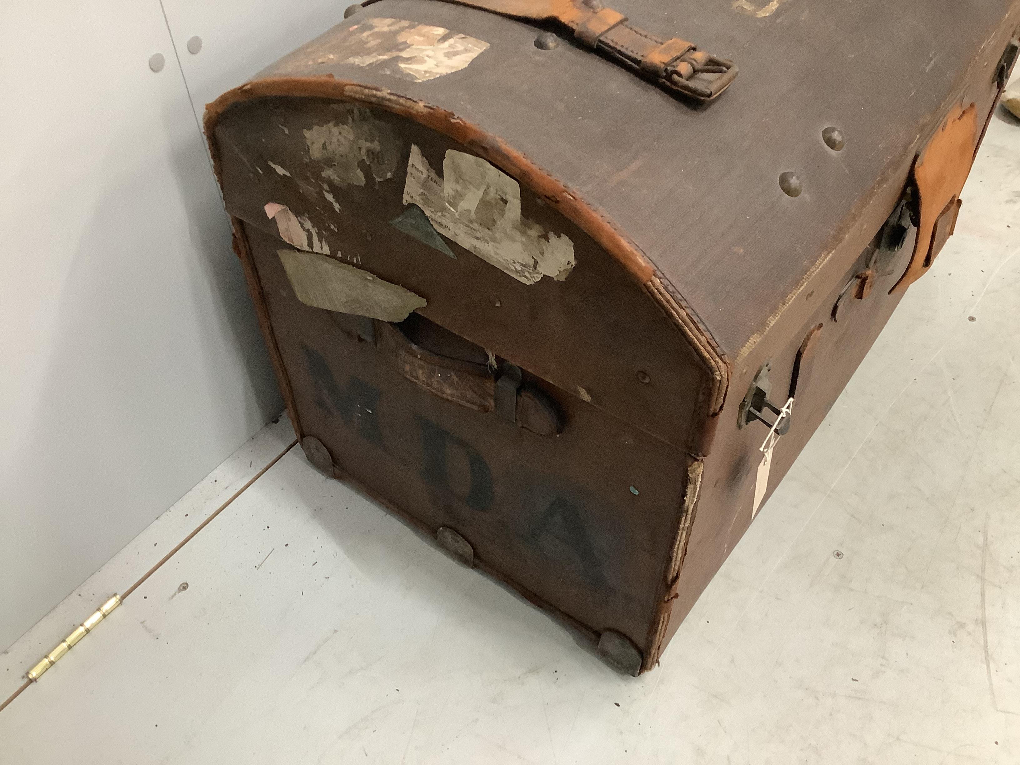 A Victorian canvas covered domed trunk, width 75cm, depth 47cm, height 57cm